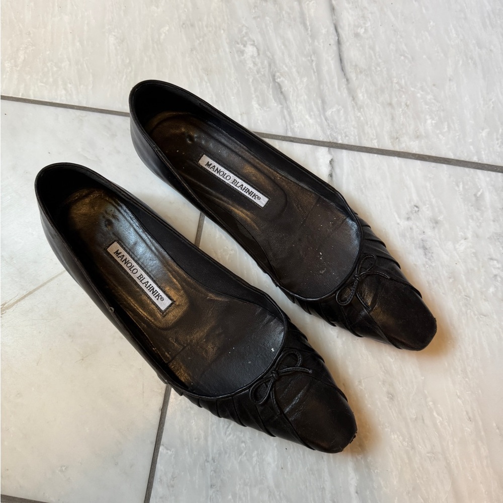 Manolo Blahnik Black Leather Flats